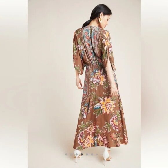 FARM RIO ANTHROPOLOGIE valentina dress maxi kimono sleeve floral boho chic L - Picture 3 of 12